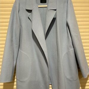 Theory Pale Blue Open-Front Wool-Blend Trench Coat